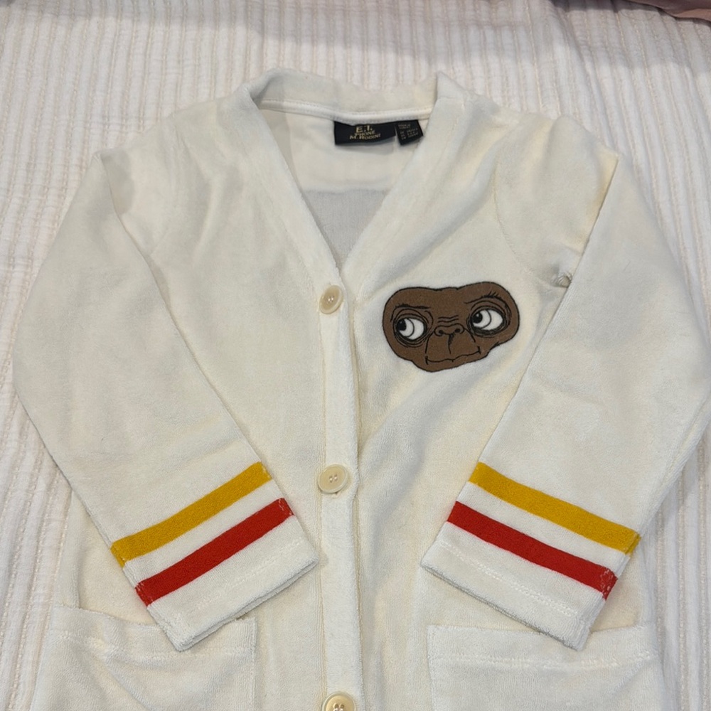 Mini Rodini White Terry Cloth Kids Robe with E.T.